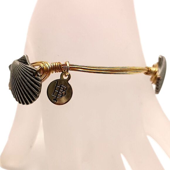 Bourbon And Bowties Bracelet Large Seashell Shells Wire Wrapped Gold Tone Beachy - Picture 7 of 16